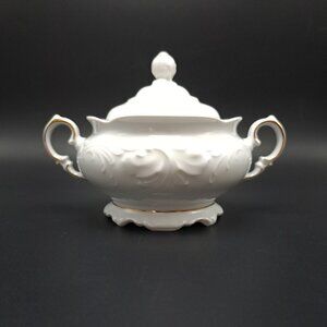 Royal Kent Porcelain Sugar Bowl With Lid Gold Trim